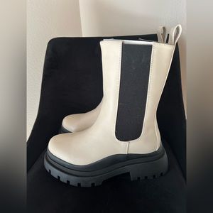 Pretty Little Things Cream Calf High Chunky Chelsea Boot Size 7